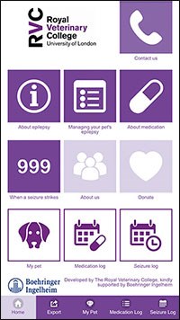 The Pet Epilepsy Tracker, an app developed by the RVC to help pet owners monitor their dog's condition and response to treatment,