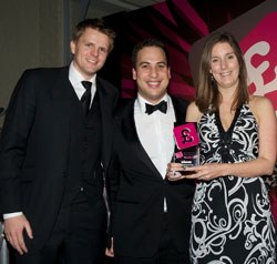 Host Jake Humphrey presents the Consumer Moneyfacts award for the UK’s Best Pet Insurance Provider to Carl Stephens and Susanne Murray from Petplan.