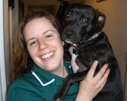 Amy Whitfield with Bumble Bee, who survived a bout of parvo