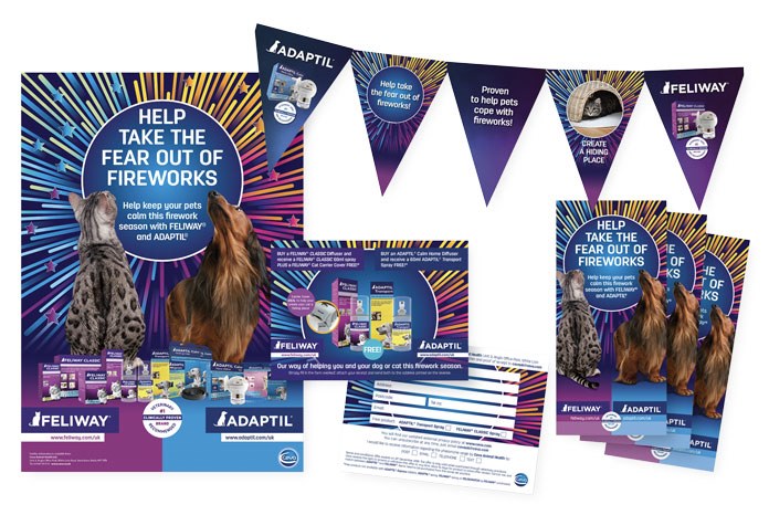 Ceva Animal Health has launched new marketing support materials to help practices raise awareness of Adaptil and Feliway in the run up to the fireworks and party season.