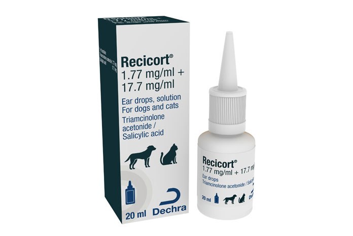 Dechra Veterinary Products has announced the UK launch of Recicort (triamcinolone acetonide and salicylic acid; POM-V),  indicated for the treatment of otitis externa and for symptomatic treatment of seborrhoeic dermatitis of the auricle.